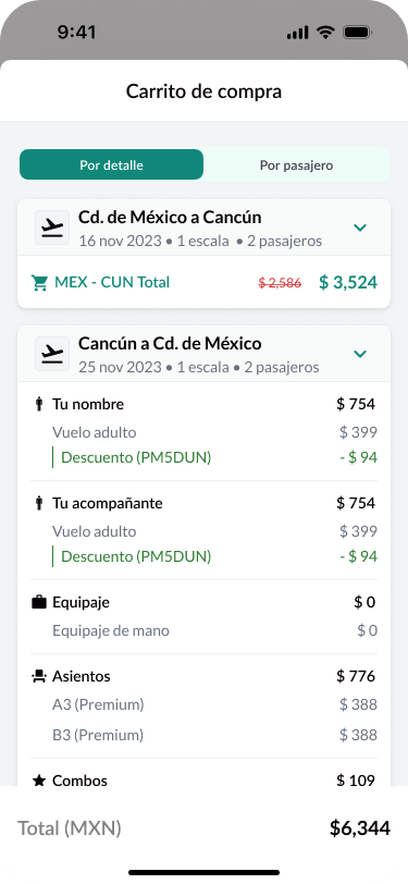 Screen — 'By Flight' view with cost + benefits separated