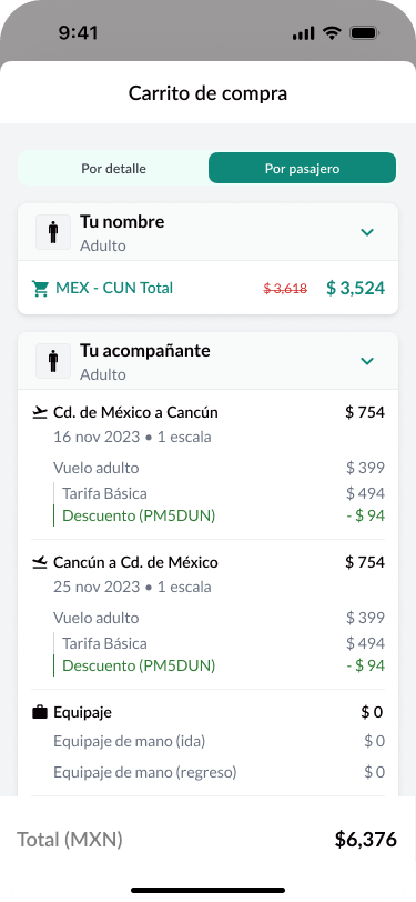 Screen — 'By Passenger' view showing per-person totals