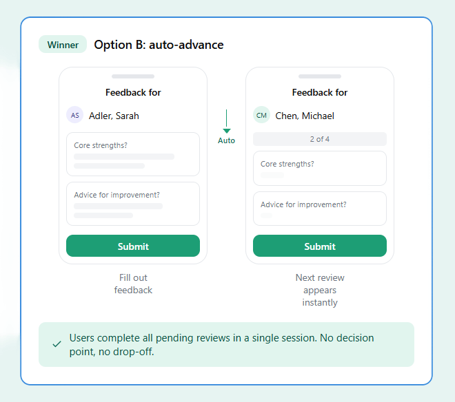 Screens — Auto-advance flow mockup